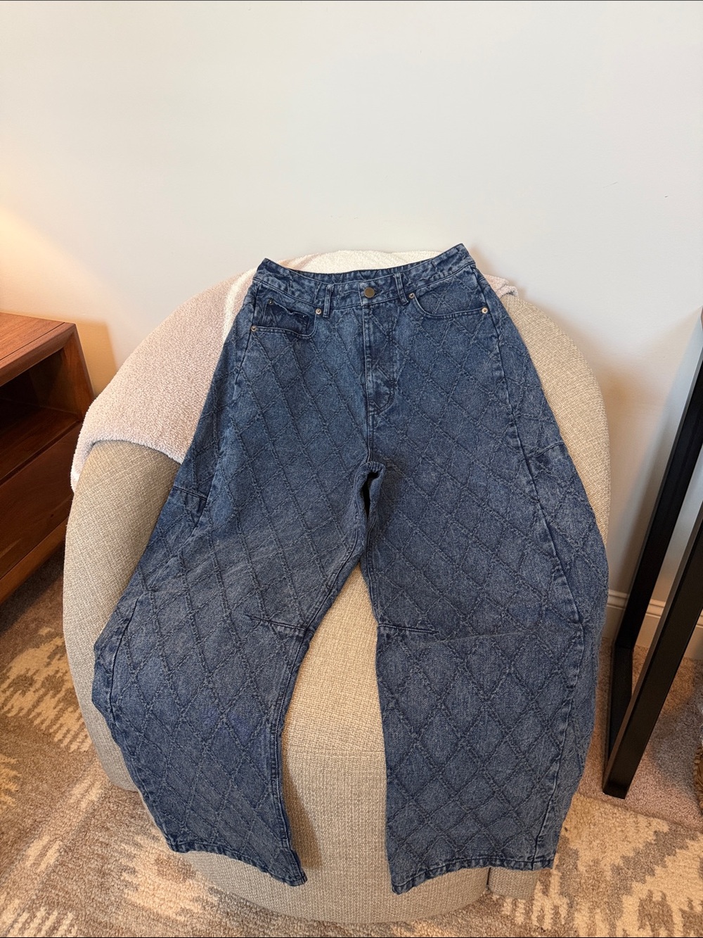 Blue b. Quilted Diamond Stitch Wide Leg Jeans - Denim Blue